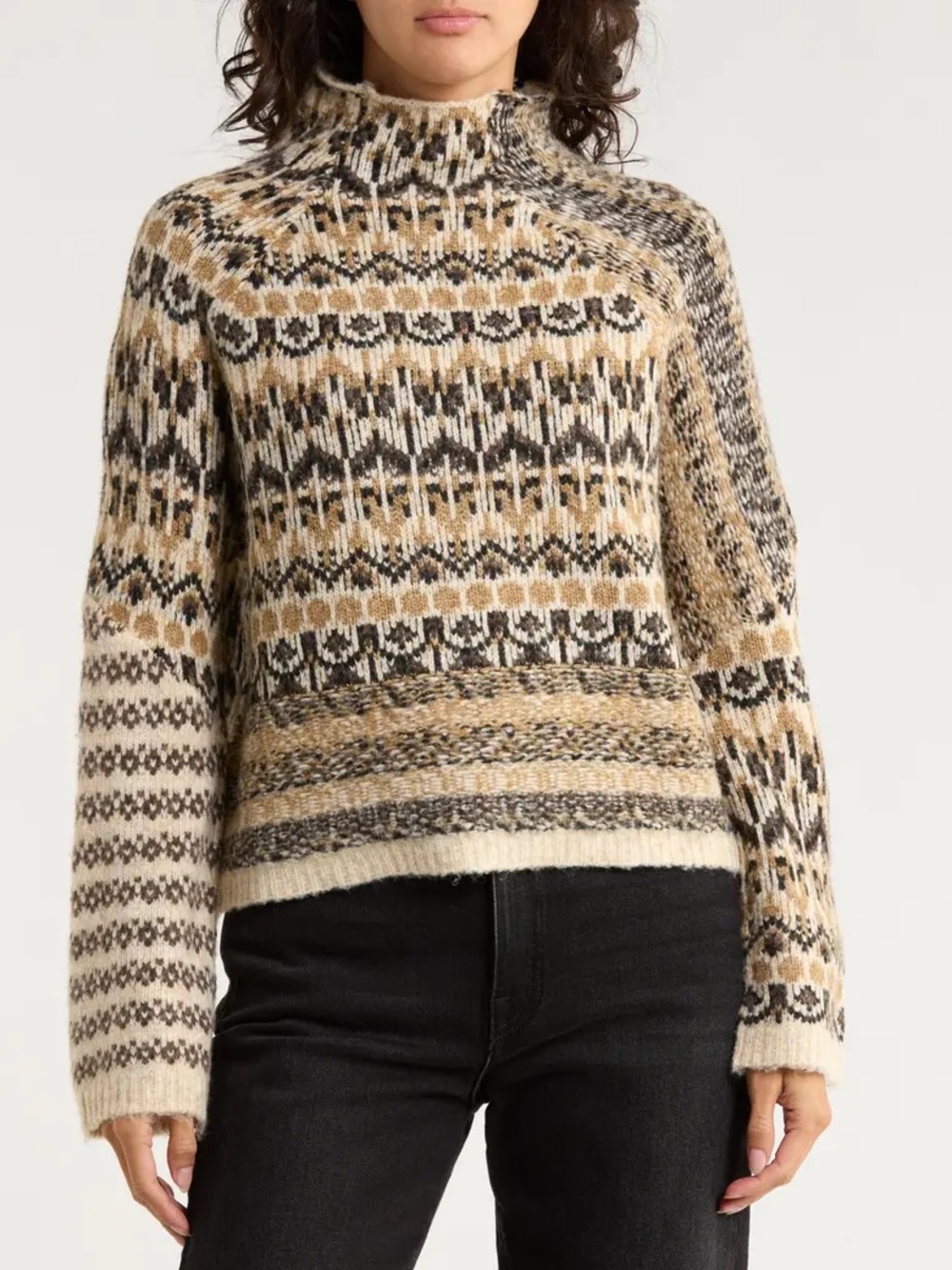 Industry Republic Nordic fair isle pattern funnel neck jacquard wool sweater SP